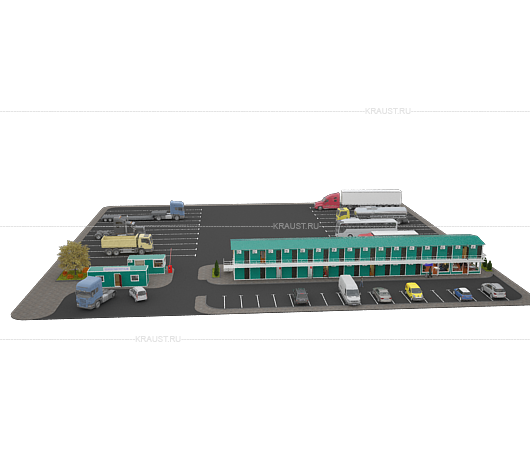 3D-модель придорожного отеля с парковкой для длинномеров фото 1
