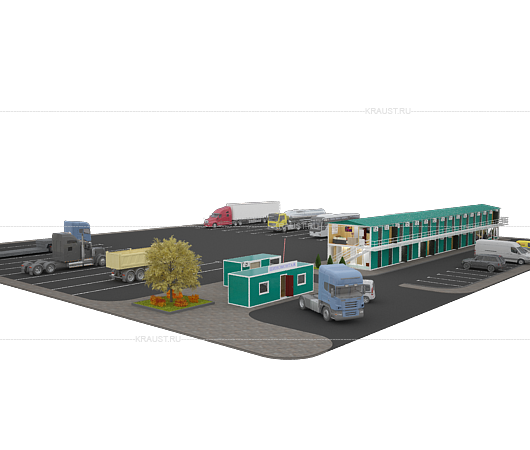 3D-модель придорожного отеля с парковкой для длинномеров фото 2